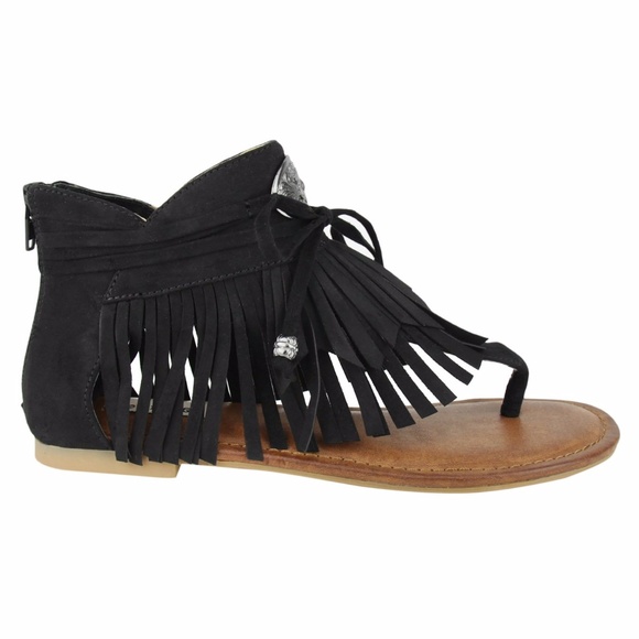 NWT Not Rated Chia Fringe Sandals Black - Picture 3 of 5